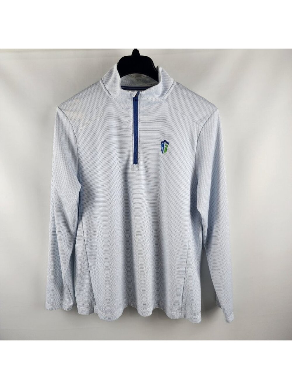 Vineyard Vines Shirt Mens L Blue White Stripes OTG Sankaty 1/4 Zip Co Logos